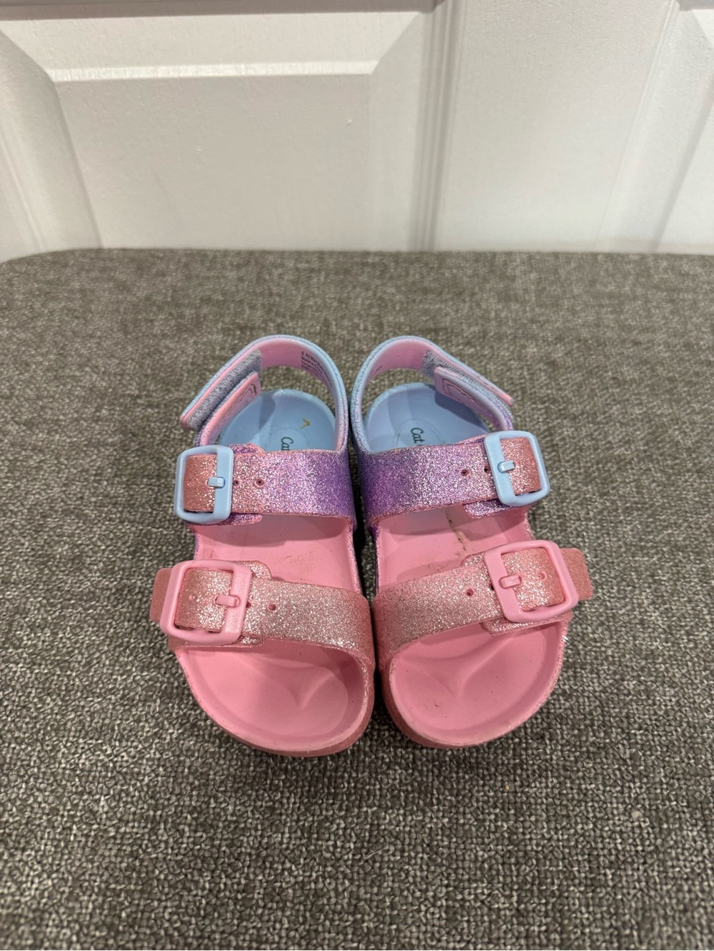 Cat & Jack Pink and Purple Glitter Double-Buckle Sandals